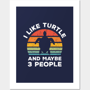 I Like Turtle and Maybe 3 People, Retro Vintage Sunset with Style Old Grainy Grunge Texture Posters and Art